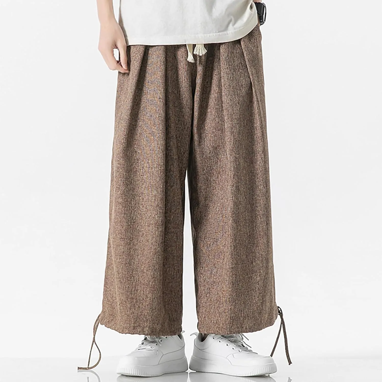 Linen Pants for Mens Casual Pants Drawstring Beach Pants Relaxed-Fit Yoga Pants Summer Elastic Waist Pants