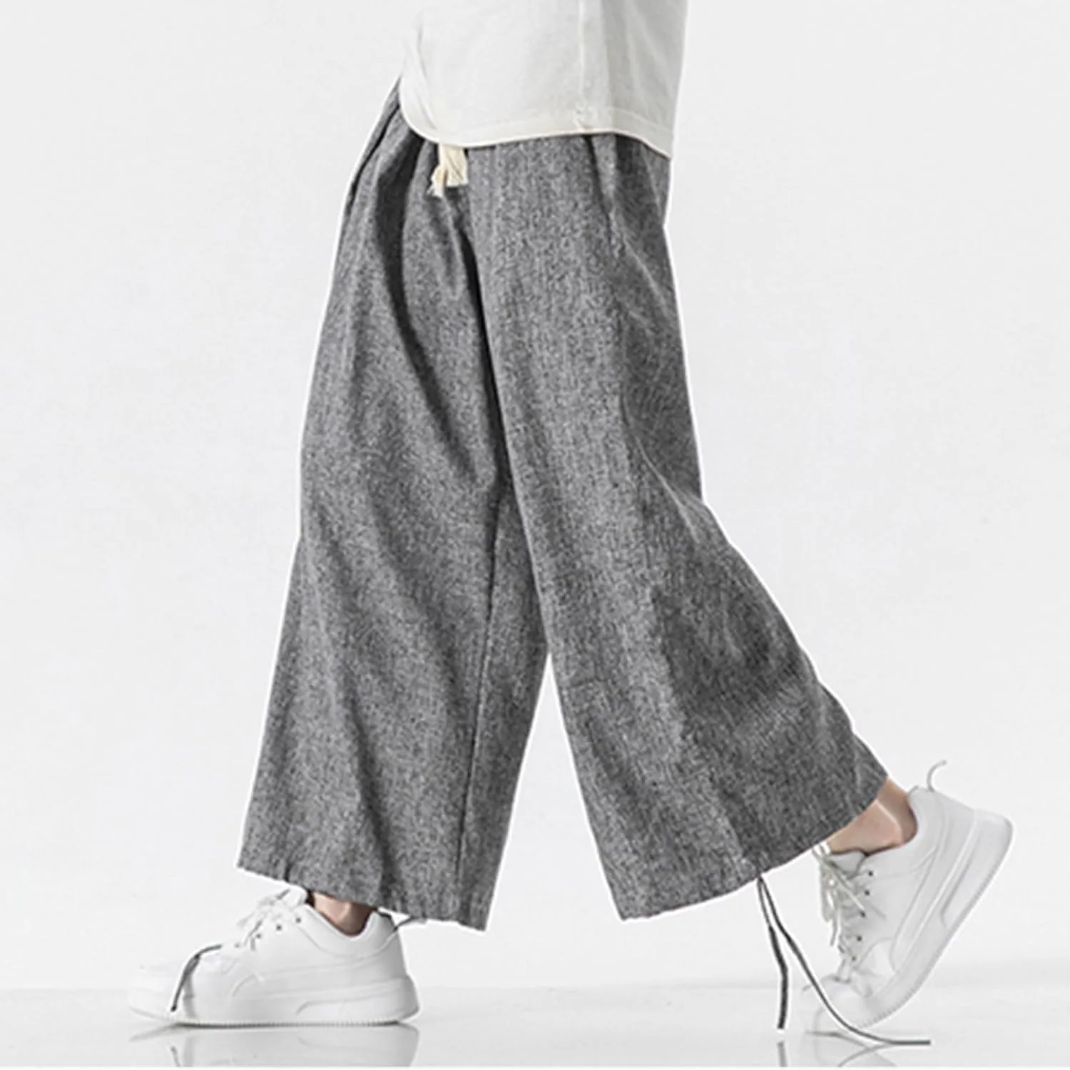 Linen Pants for Mens Casual Pants Drawstring Beach Pants Relaxed-Fit Yoga Pants Summer Elastic Waist Pants