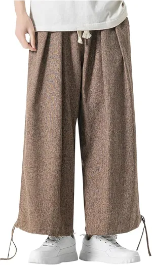 Linen Pants for Mens Casual Pants Drawstring Beach Pants Relaxed-Fit Yoga Pants Summer Elastic Waist Pants