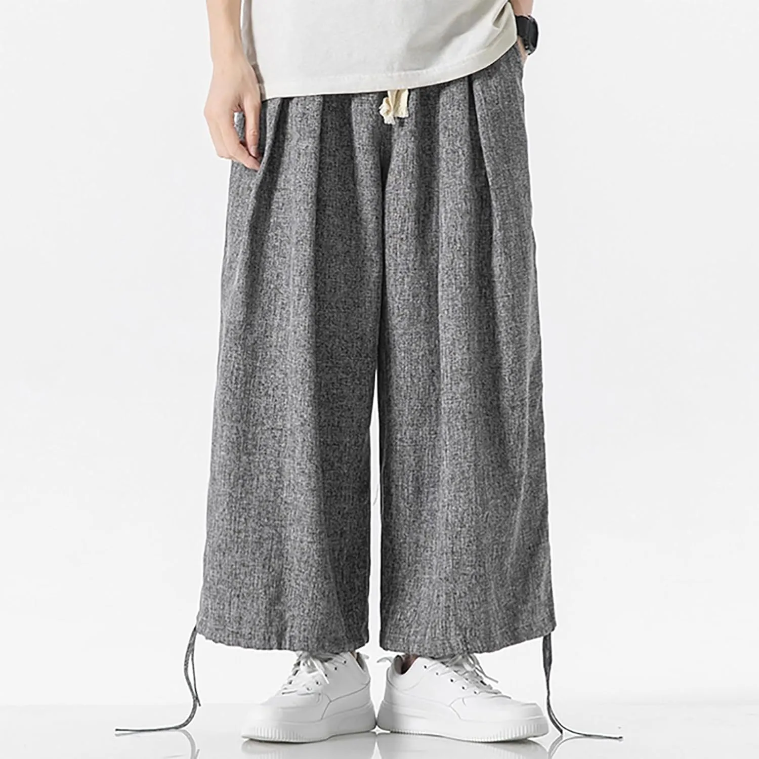 Linen Pants for Mens Casual Pants Drawstring Beach Pants Relaxed-Fit Yoga Pants Summer Elastic Waist Pants