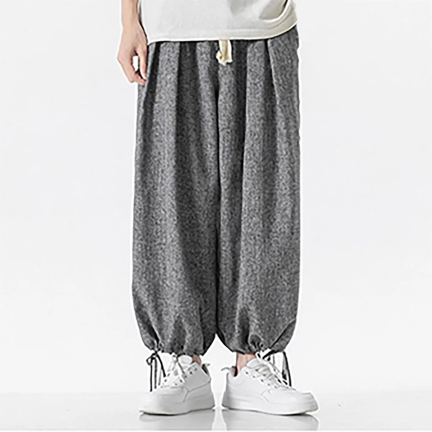 Linen Pants for Mens Casual Pants Drawstring Beach Pants Relaxed-Fit Yoga Pants Summer Elastic Waist Pants