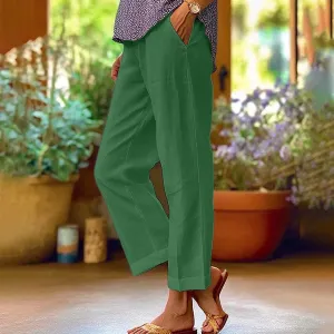 Linen Pants Women Capri Pants Elastic Waist Drawstring Pants Summer Beach Pants Crop Pants Plus Size Trousers Pockets