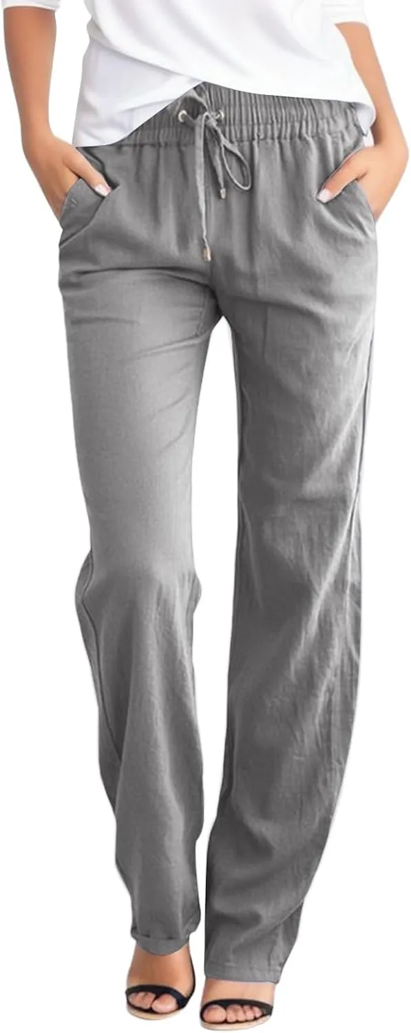 Linen Pants Women Loose Fit Cotton Pants Lightweight Summer Pants Loose Trousers Pants Casual High Waist Pants