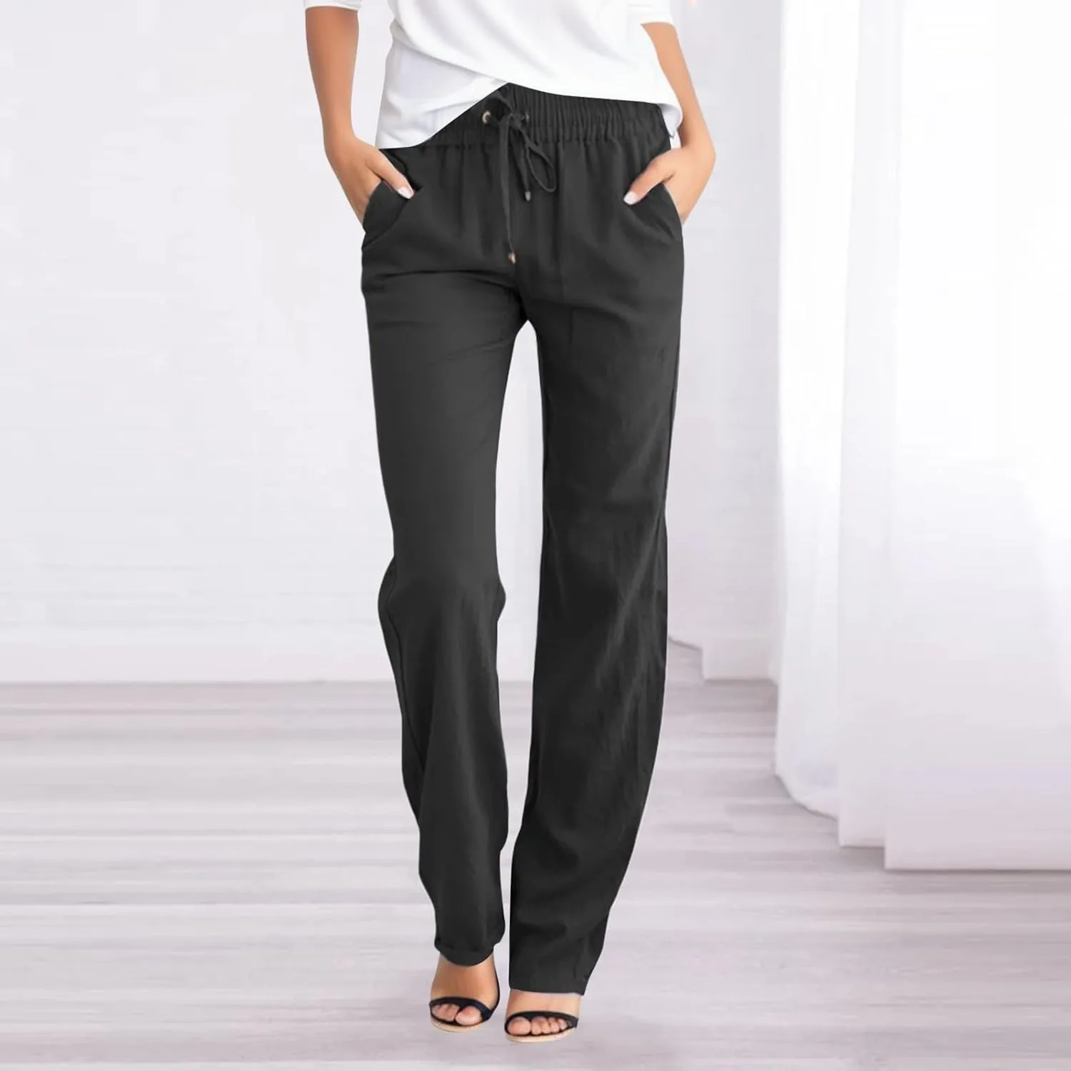 Linen Pants Women Loose Fit Cotton Pants Lightweight Summer Pants Loose Trousers Pants Casual High Waist Pants