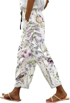 Linen Pants Women Petite 2025 Drawstring Pants Capri Pants 2025 Pants with Pockets Wide Leg Cropped Pants Linen