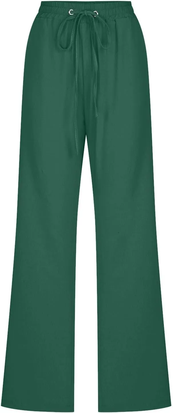 Linen Pants Women Plus Size Elastic Waist Pants Straight Leg Jogger Pants Summer Lounge Pants Casual Beach Pants