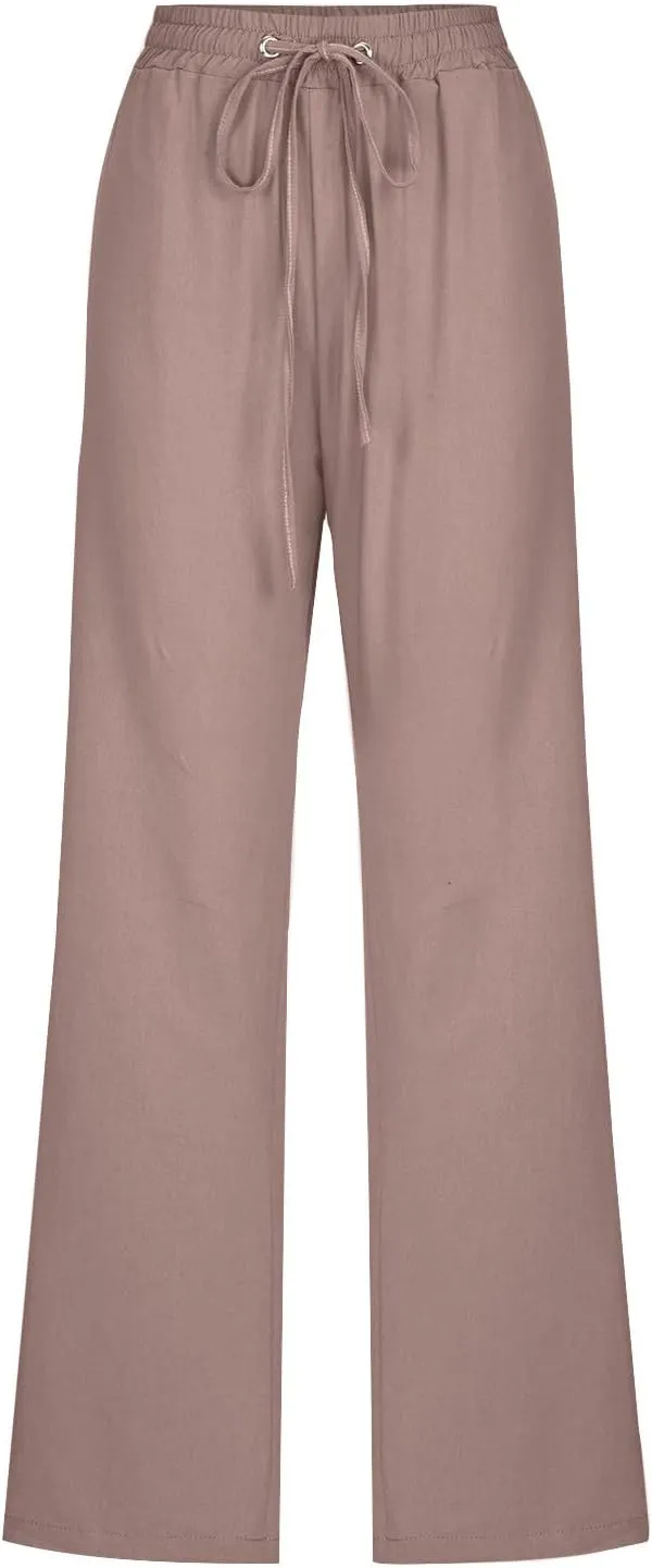 Linen Pants Women Plus Size Elastic Waist Pants Straight Leg Jogger Pants Summer Lounge Pants Casual Beach Pants