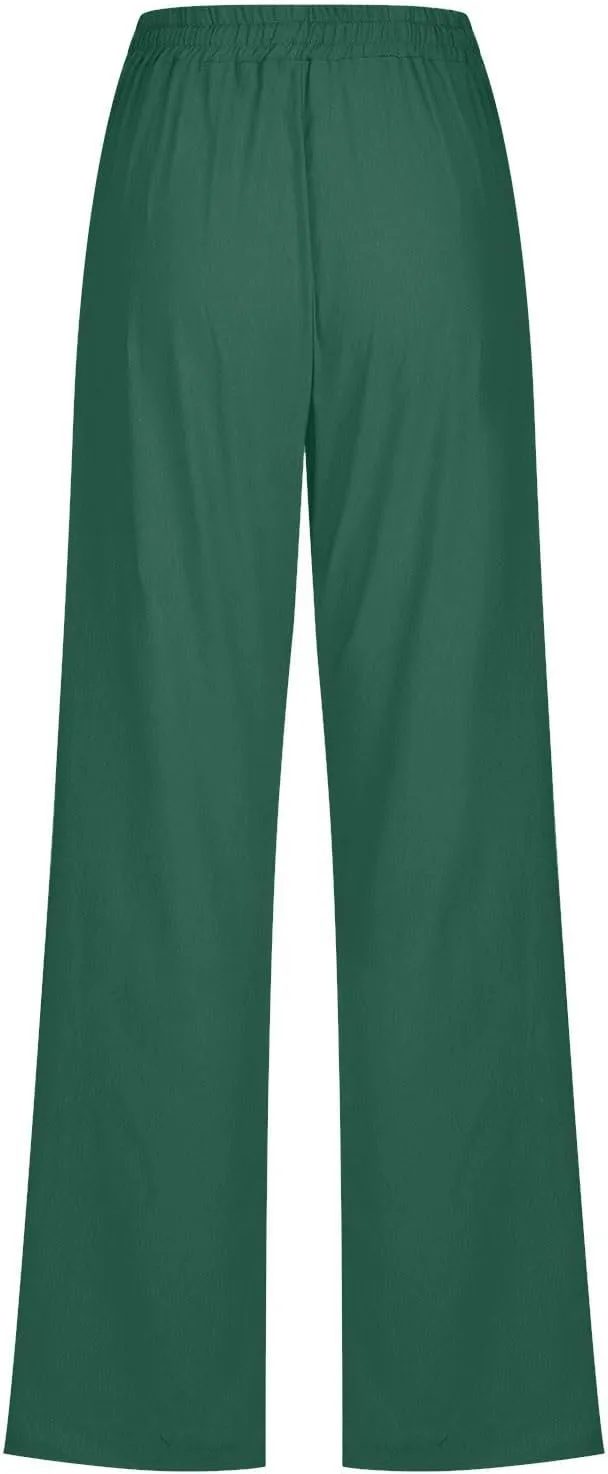 Linen Pants Women Plus Size Elastic Waist Pants Straight Leg Jogger Pants Summer Lounge Pants Casual Beach Pants