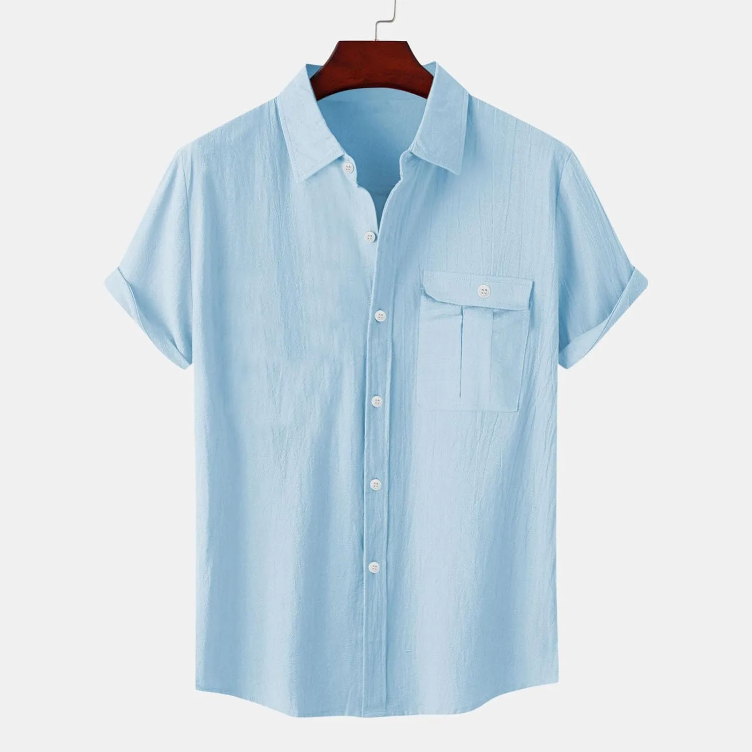 Linen Shirts for Men Mens Short Sleeve Button Down Shirts Collared Summer Beach T-Shirts Vacation Tops