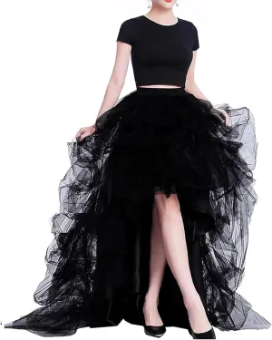 Lisong Women High Waist High Low Layered Tulle Floor Length Spectial Occasion Skirt