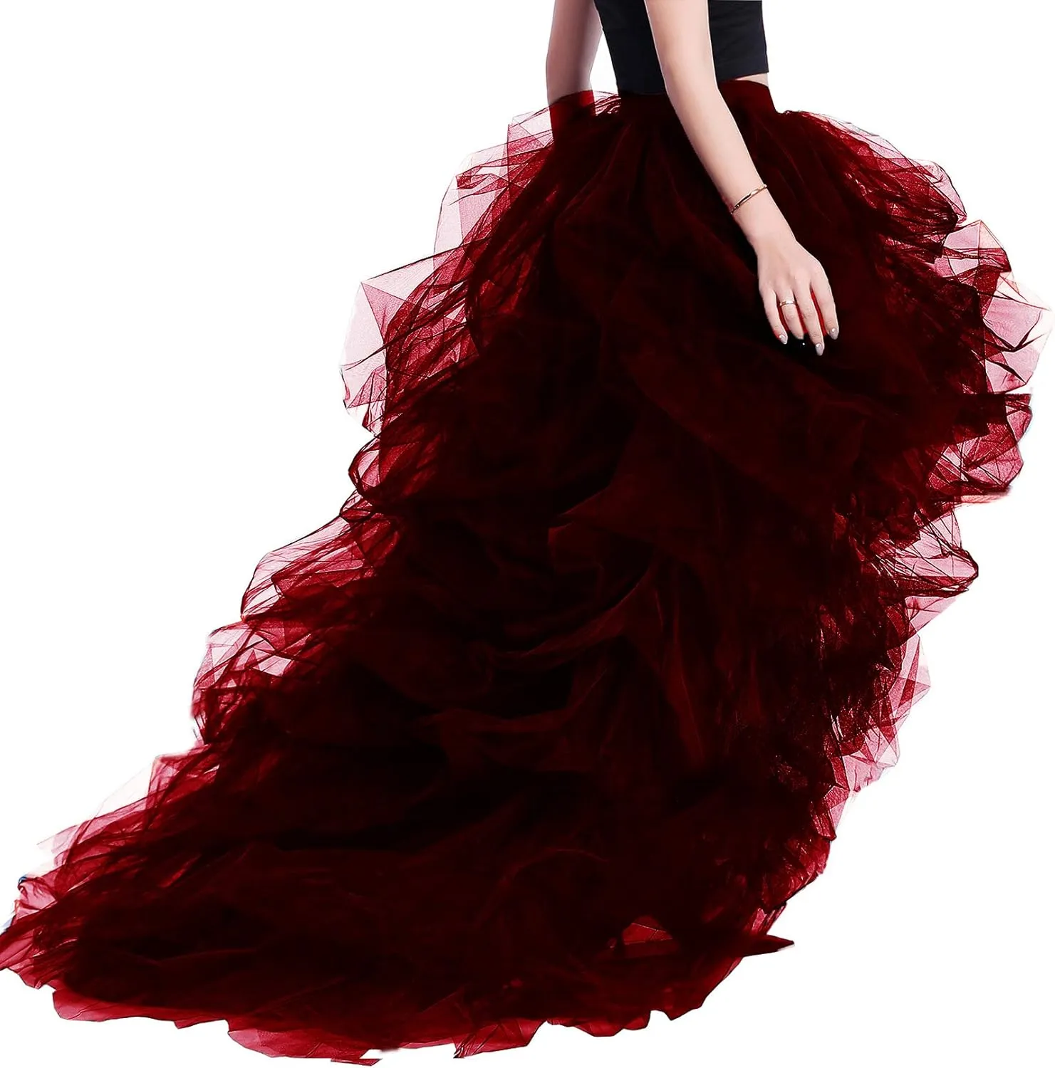 Lisong Women High Waist High Low Layered Tulle Floor Length Spectial Occasion Skirt