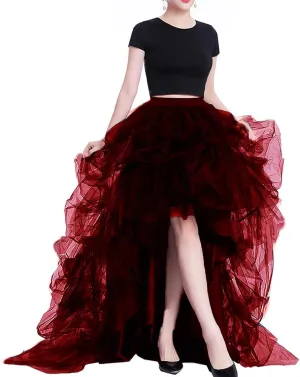 Lisong Women High Waist High Low Layered Tulle Floor Length Spectial Occasion Skirt