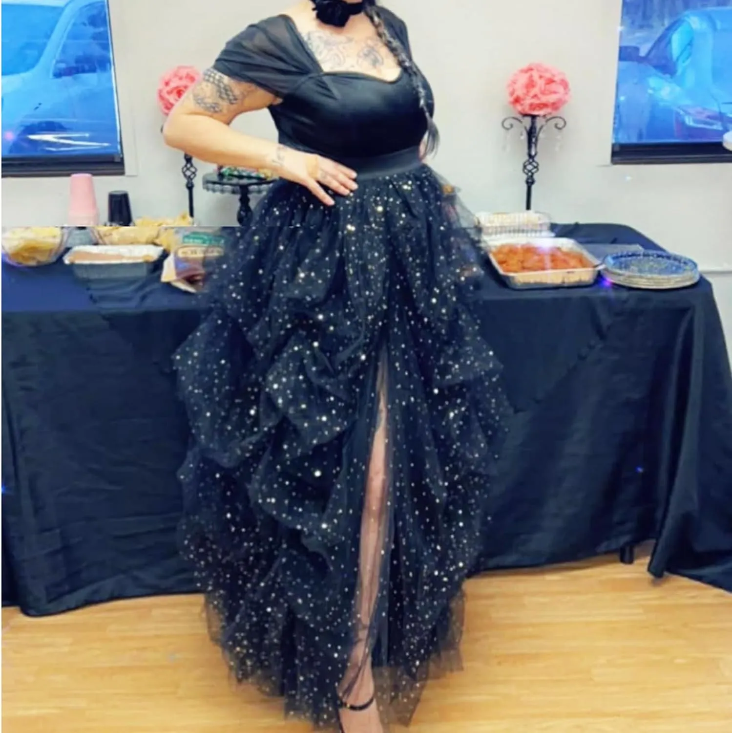 Lisong Women Maxi Tulle Floor Length Layered High Waist Spectial Occasion Skirt