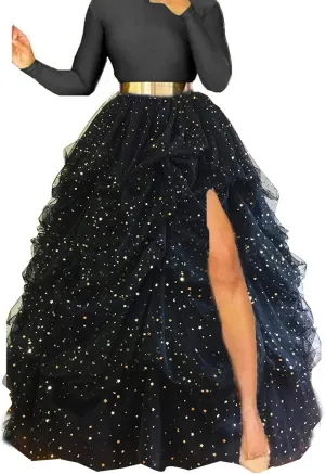 Lisong Women Maxi Tulle Floor Length Layered High Waist Spectial Occasion Skirt
