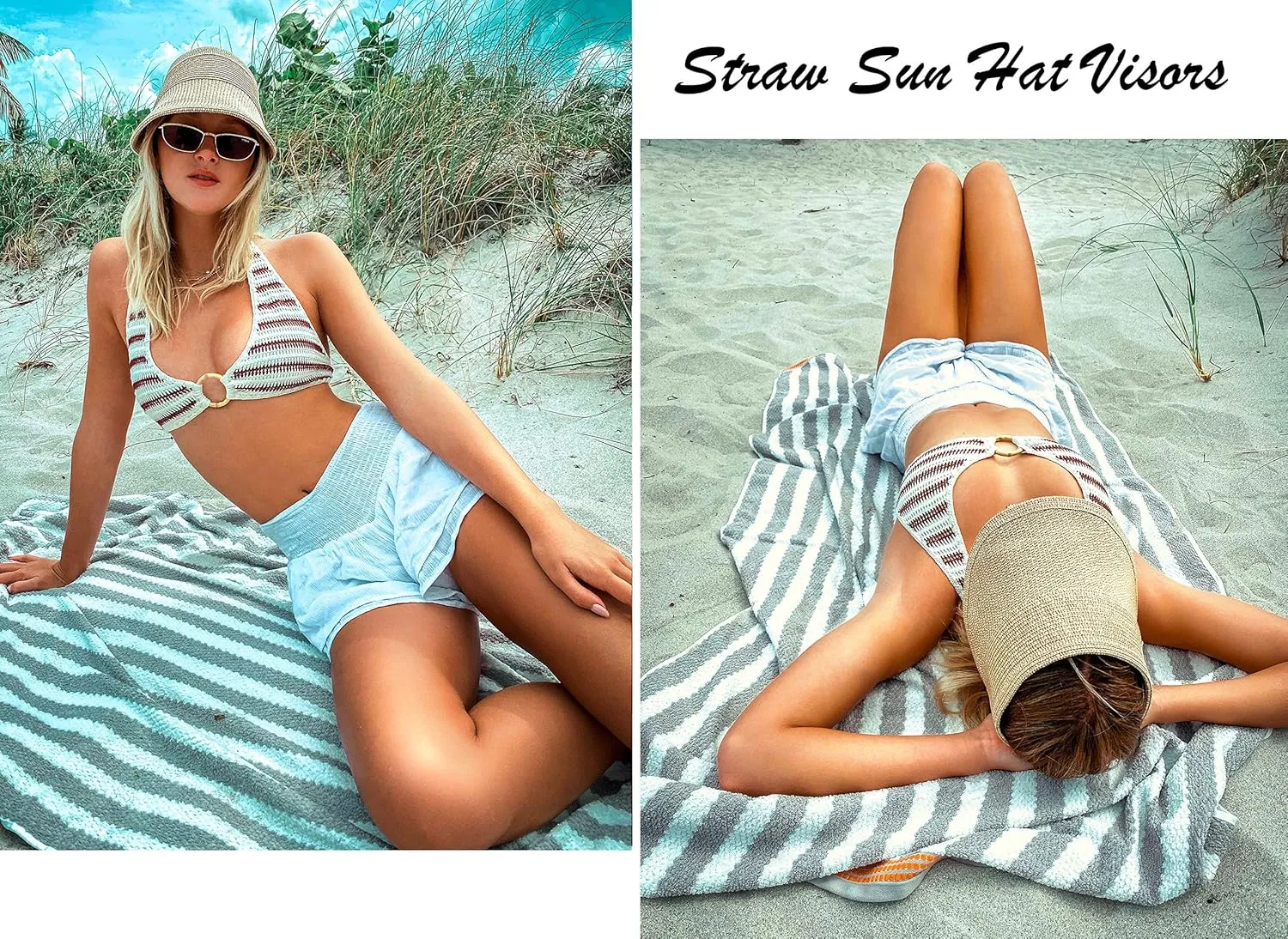 Livingston Sun Visors for Women Black Sun Hat Wide Brim Beach Hat UV Protection Straw Hat