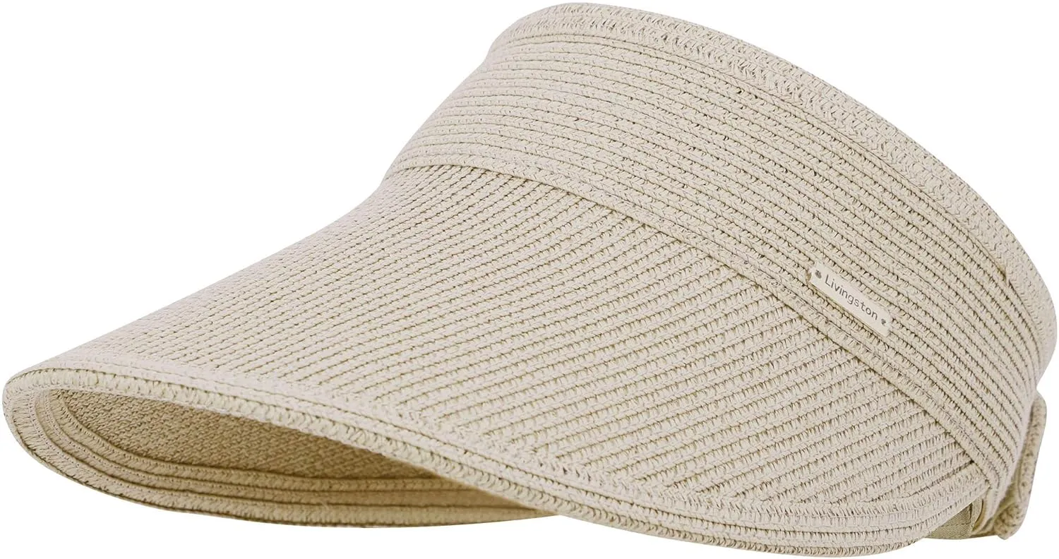Livingston Sun Visors for Women Black Sun Hat Wide Brim Beach Hat UV Protection Straw Hat