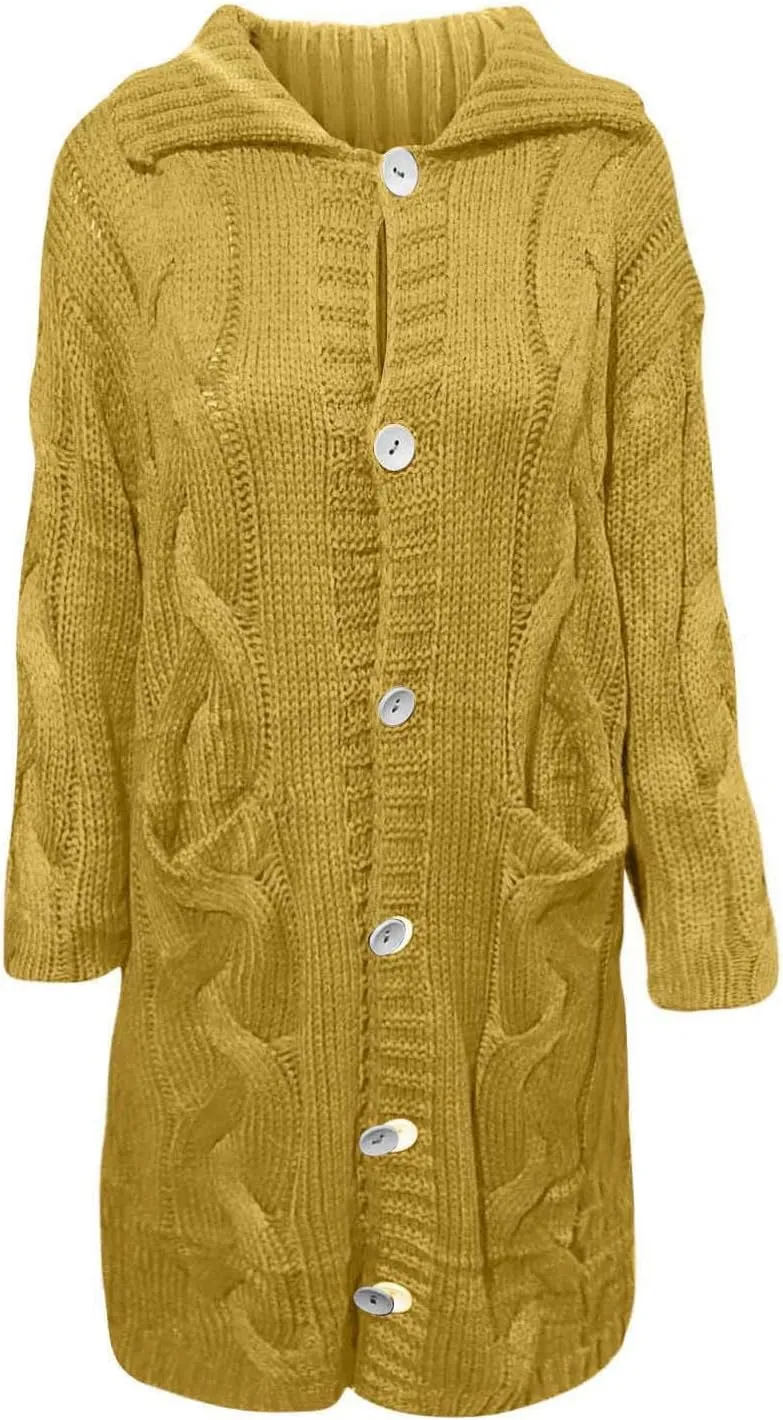 Long Cardigan Sweaters for Women 2024 Plus Size Open Front Chunky Cable Knit Cardigans Hooded Fall Winter Coat