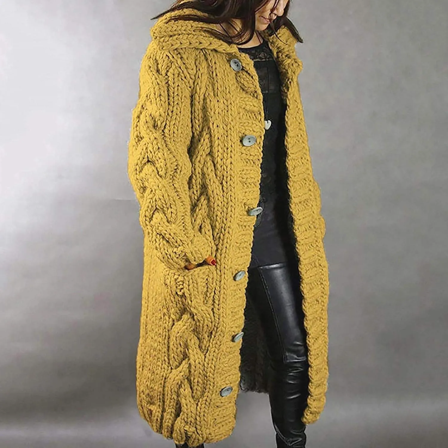 Long Cardigan Sweaters for Women 2024 Plus Size Open Front Chunky Cable Knit Cardigans Hooded Fall Winter Coat
