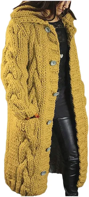Long Cardigan Sweaters for Women 2024 Plus Size Open Front Chunky Cable Knit Cardigans Hooded Fall Winter Coat