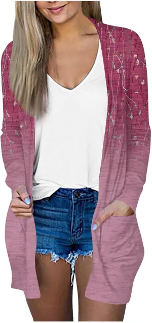 Long Sleeve Cardigan for Women Overszied Open Front Kimono Jackets with Pockets Slim Fit Comfort Outwear Shirts