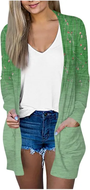Long Sleeve Cardigan for Women Overszied Open Front Kimono Jackets with Pockets Slim Fit Comfort Outwear Shirts