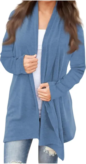Long Sleeve Cardigan for Women Trendy Open Front Kimono Sweatshrits with Pockets Elastic Loose Fit Tunic Shirts
