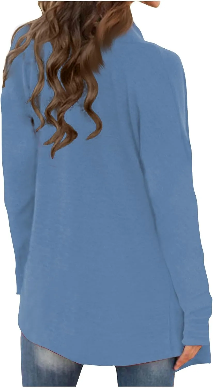 Long Sleeve Cardigan for Women Trendy Open Front Kimono Sweatshrits with Pockets Elastic Loose Fit Tunic Shirts