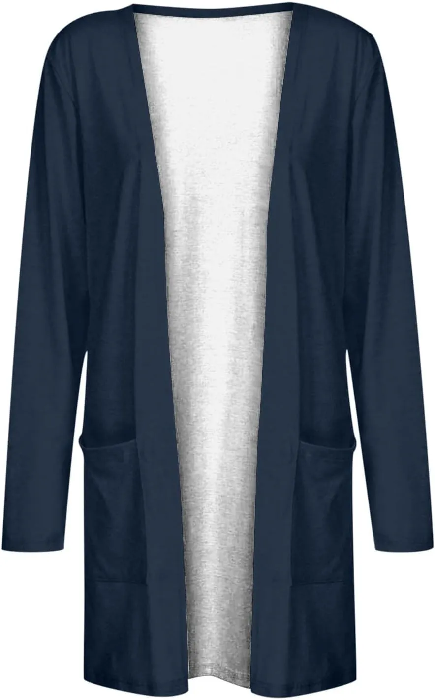 Long Sleeve Cardigan for Women Trendy Open Front Kimono Sweatshrits with Pockets Lightweight Casual Shirts Tops