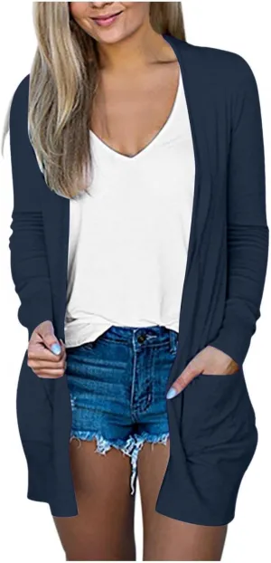 Long Sleeve Cardigan for Women Trendy Open Front Kimono Sweatshrits with Pockets Lightweight Casual Shirts Tops