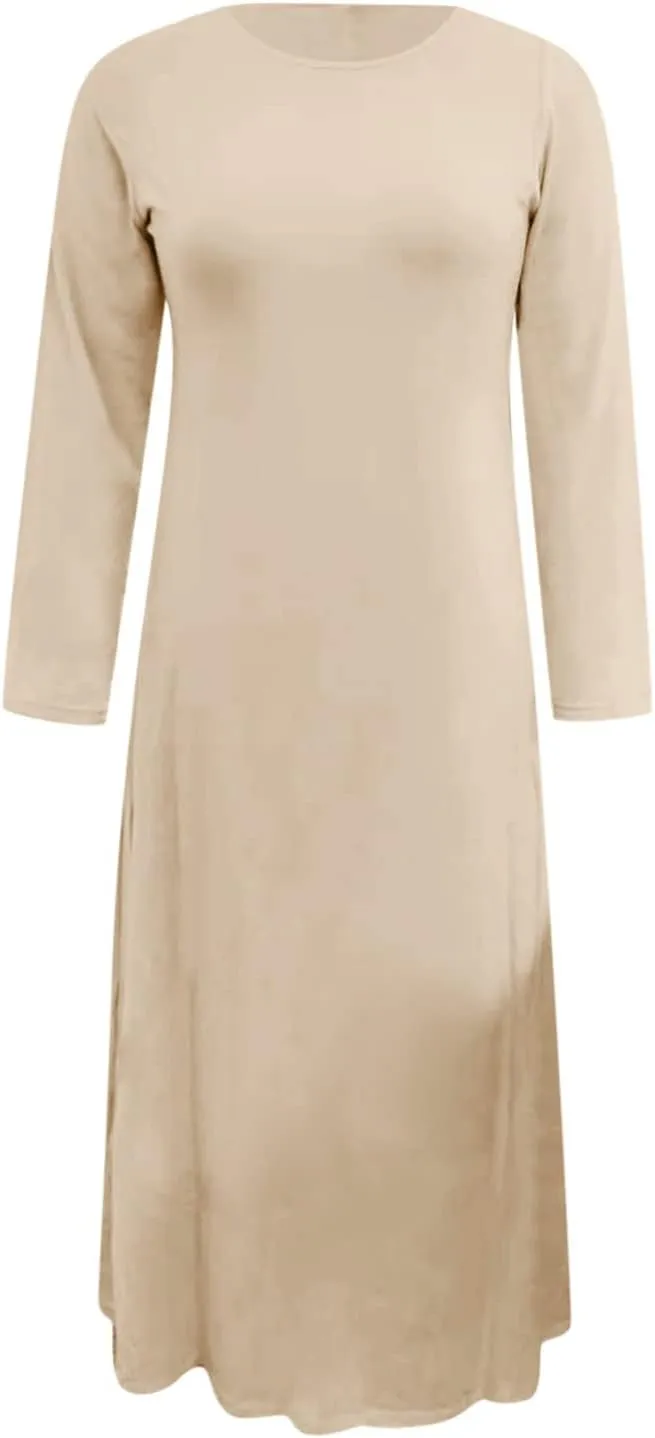 Long Womens Under Dress Dress Islamic Dress Sleeve Solid Abaya Muslim Casual Women's Long Dresses for Women