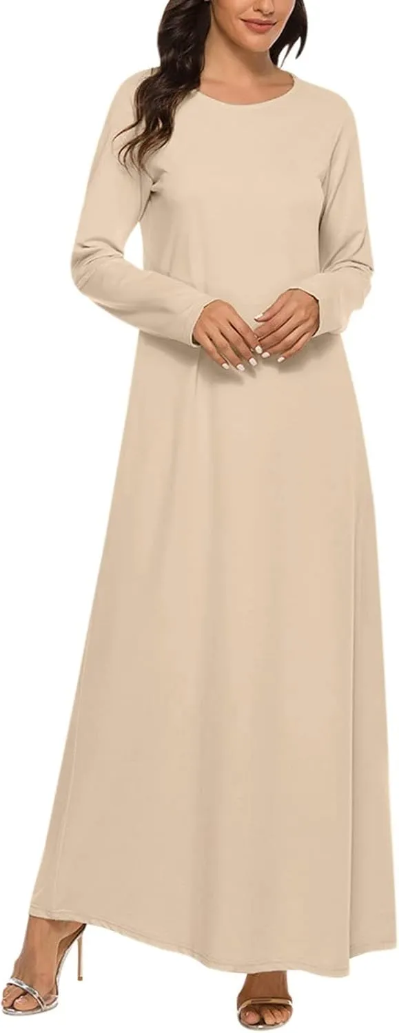Long Womens Under Dress Dress Islamic Dress Sleeve Solid Abaya Muslim Casual Women's Long Dresses for Women