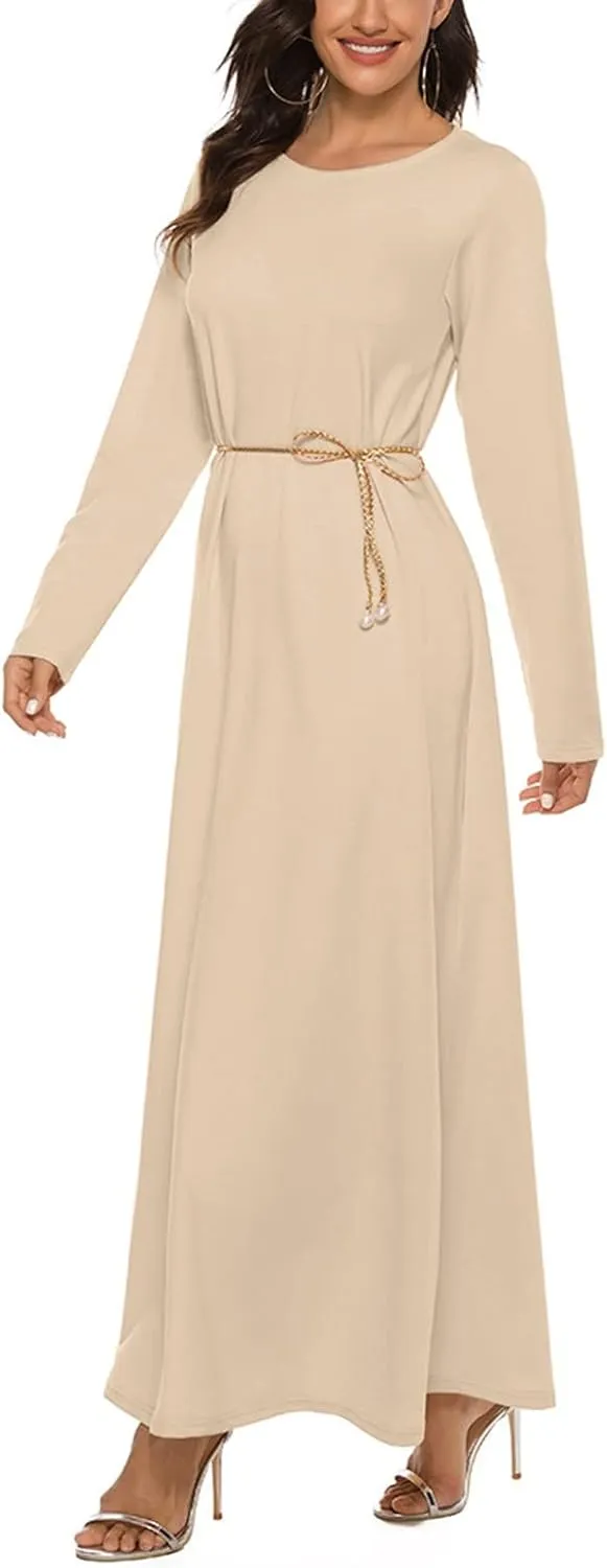Long Womens Under Dress Dress Islamic Dress Sleeve Solid Abaya Muslim Casual Women's Long Dresses for Women