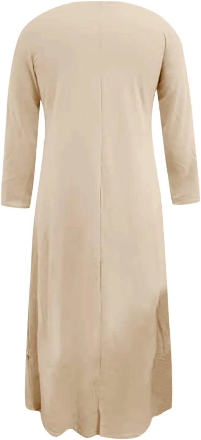 Long Womens Under Dress Dress Islamic Dress Sleeve Solid Abaya Muslim Casual Women's Long Dresses for Women