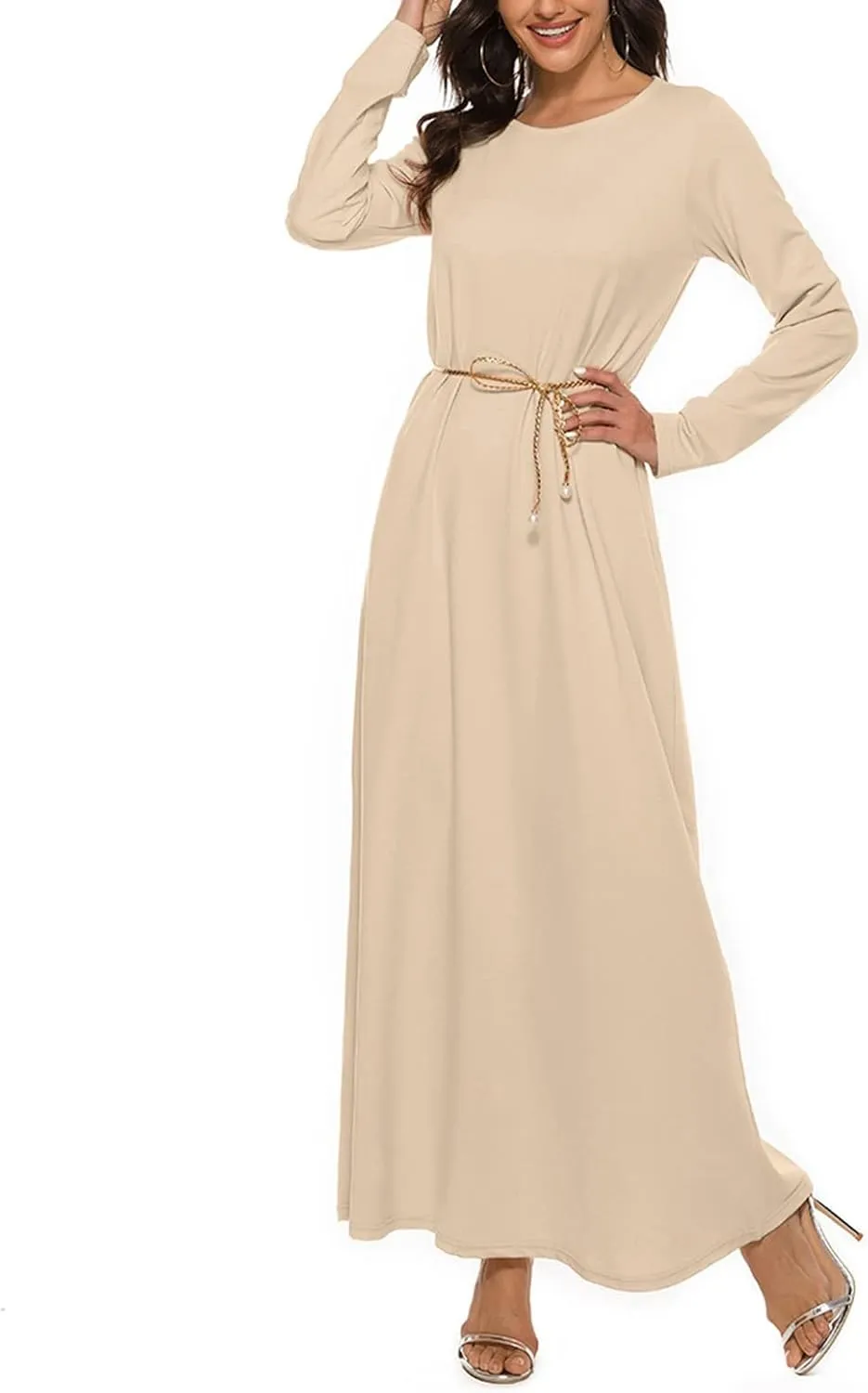 Long Womens Under Dress Dress Islamic Dress Sleeve Solid Abaya Muslim Casual Women's Long Dresses for Women