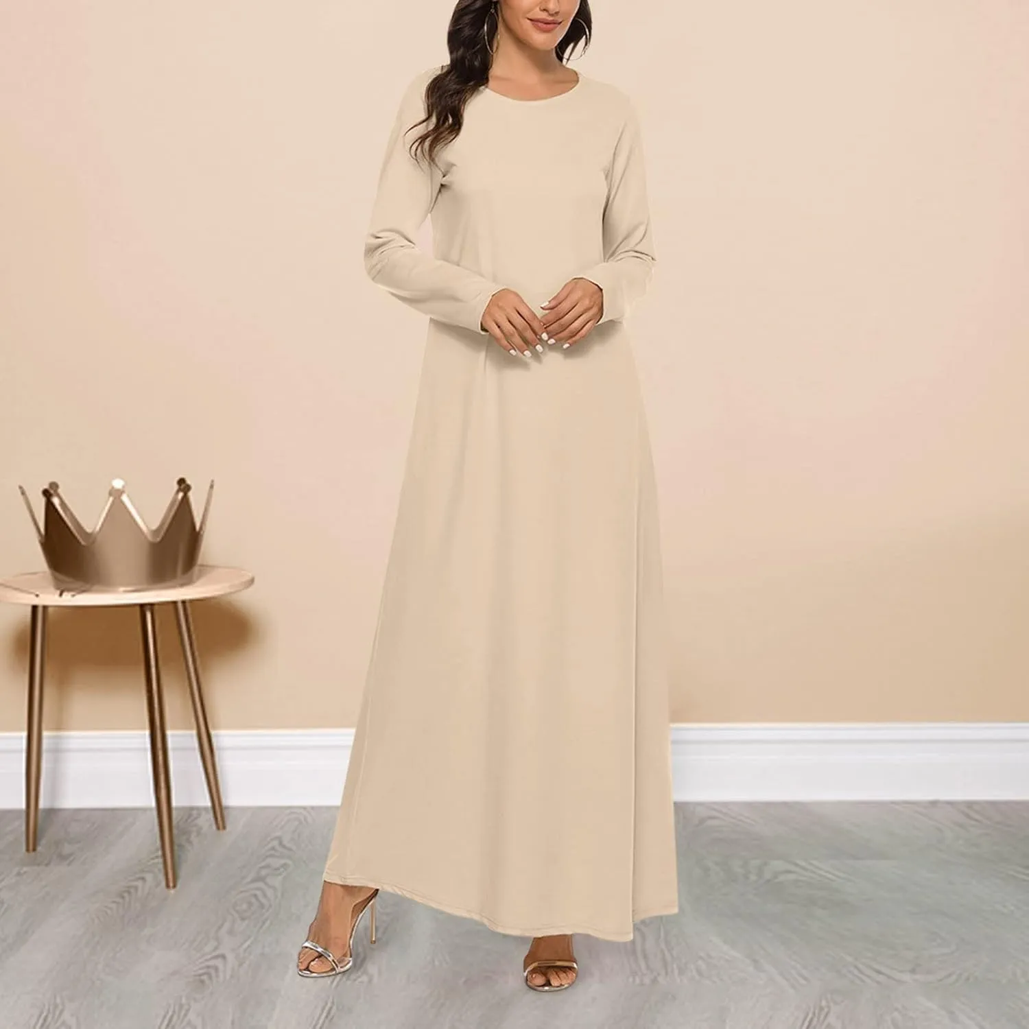 Long Womens Under Dress Dress Islamic Dress Sleeve Solid Abaya Muslim Casual Women's Long Dresses for Women