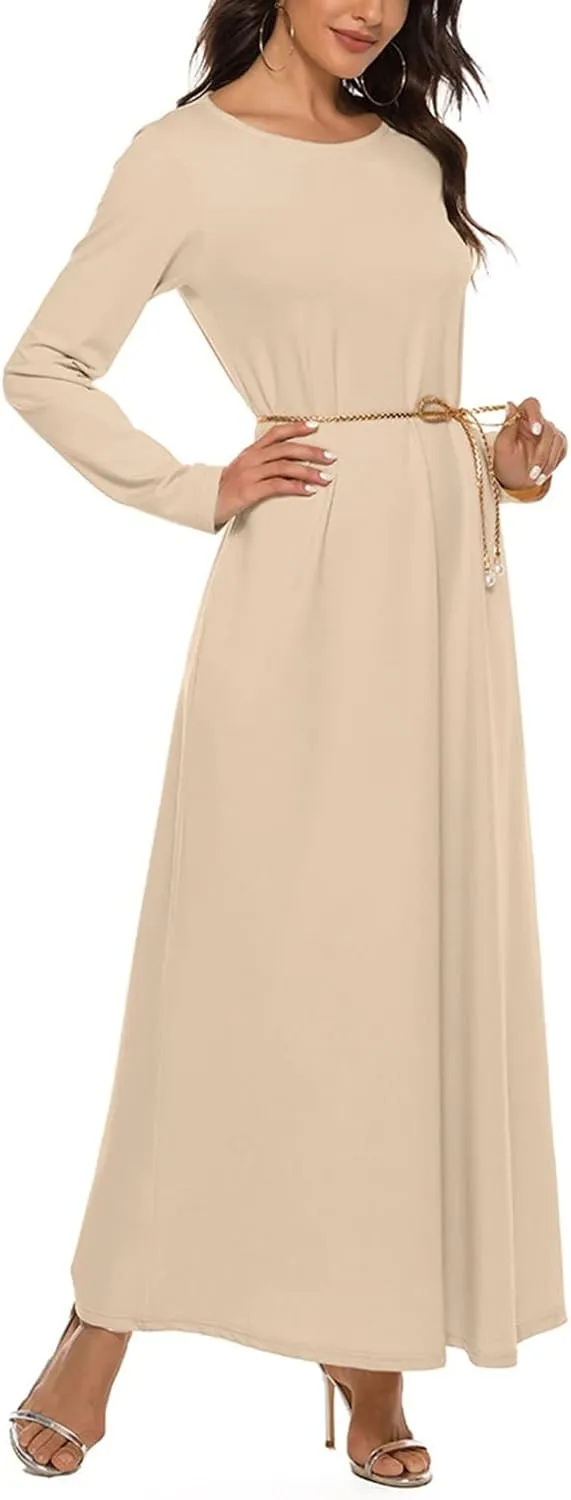 Long Womens Under Dress Dress Islamic Dress Sleeve Solid Abaya Muslim Casual Women's Long Dresses for Women