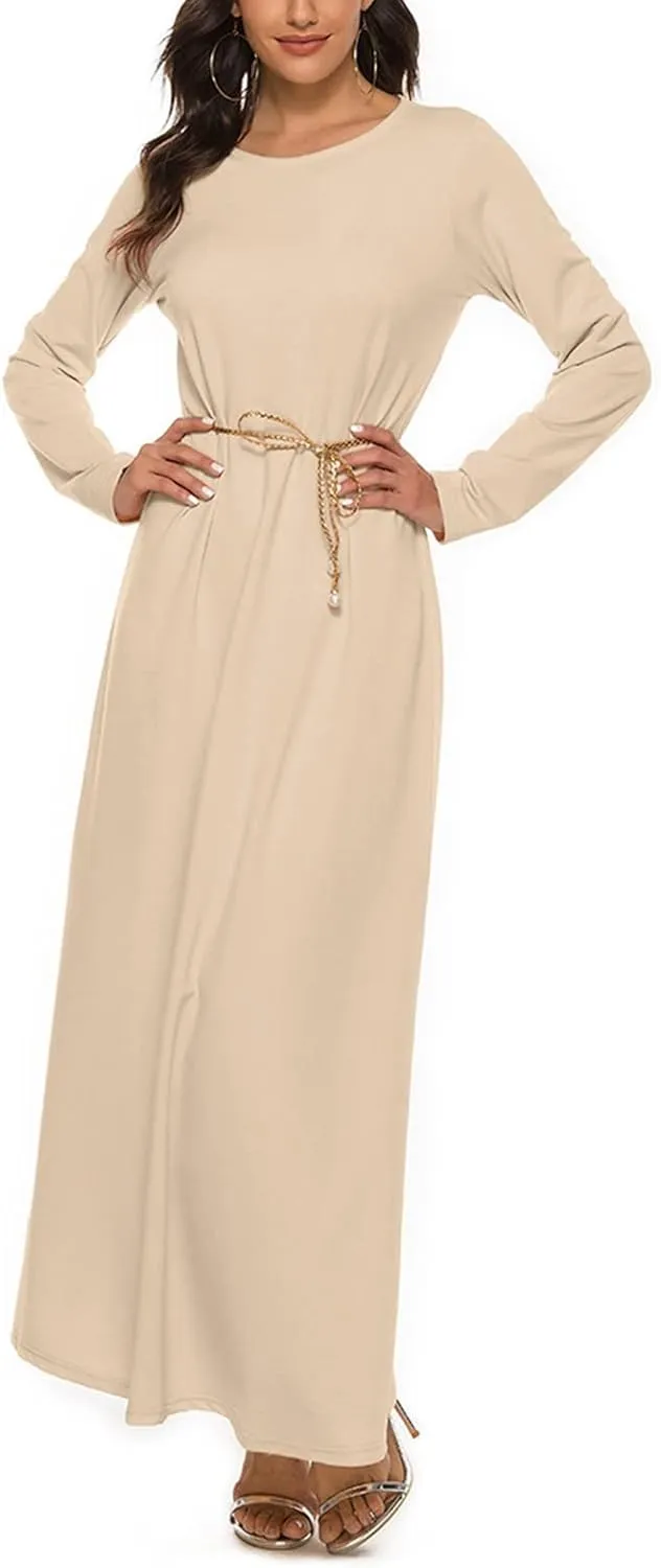 Long Womens Under Dress Dress Islamic Dress Sleeve Solid Abaya Muslim Casual Women's Long Dresses for Women