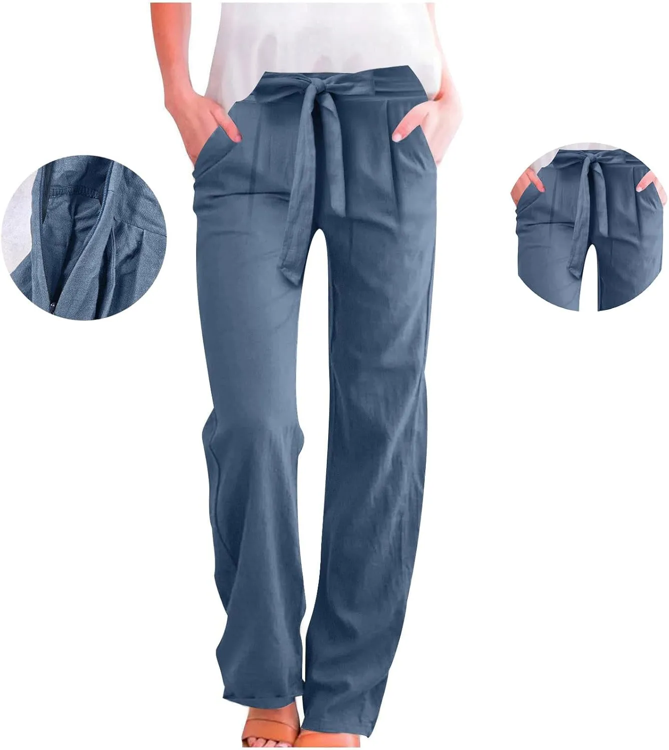 Lounge Pants Women Flowy Beach Pants Linen Palazzo Pants Summer Elastic Pants Workout Soft Pants Long Trousers