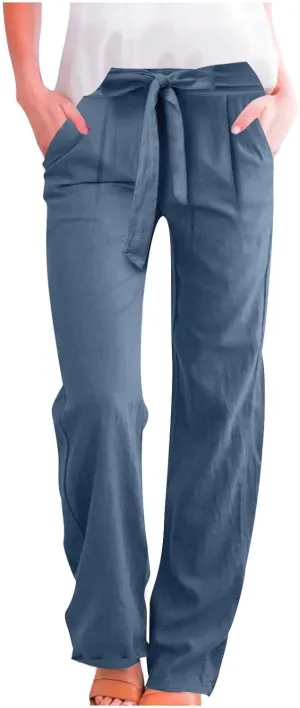 Lounge Pants Women Flowy Beach Pants Linen Palazzo Pants Summer Elastic Pants Workout Soft Pants Long Trousers