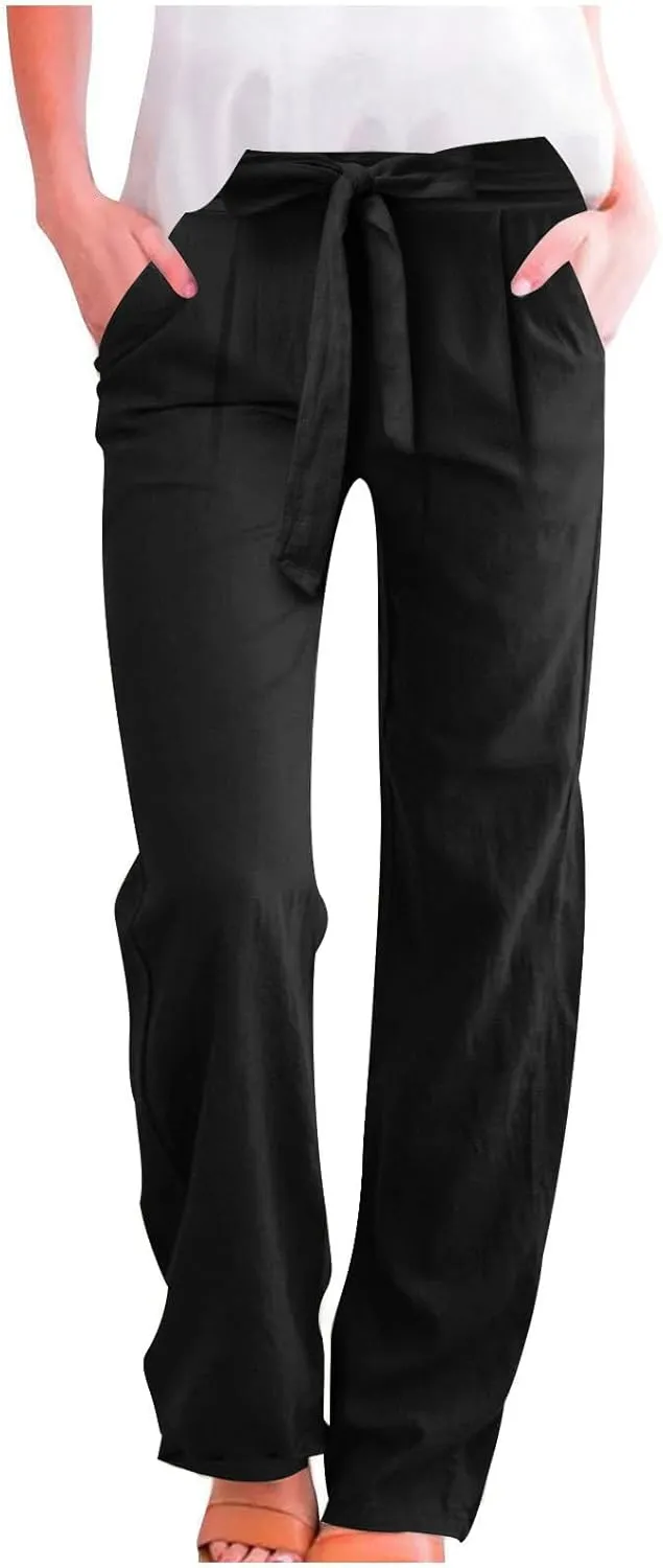 Lounge Pants Women Flowy Beach Pants Linen Palazzo Pants Summer Elastic Pants Workout Soft Pants Long Trousers