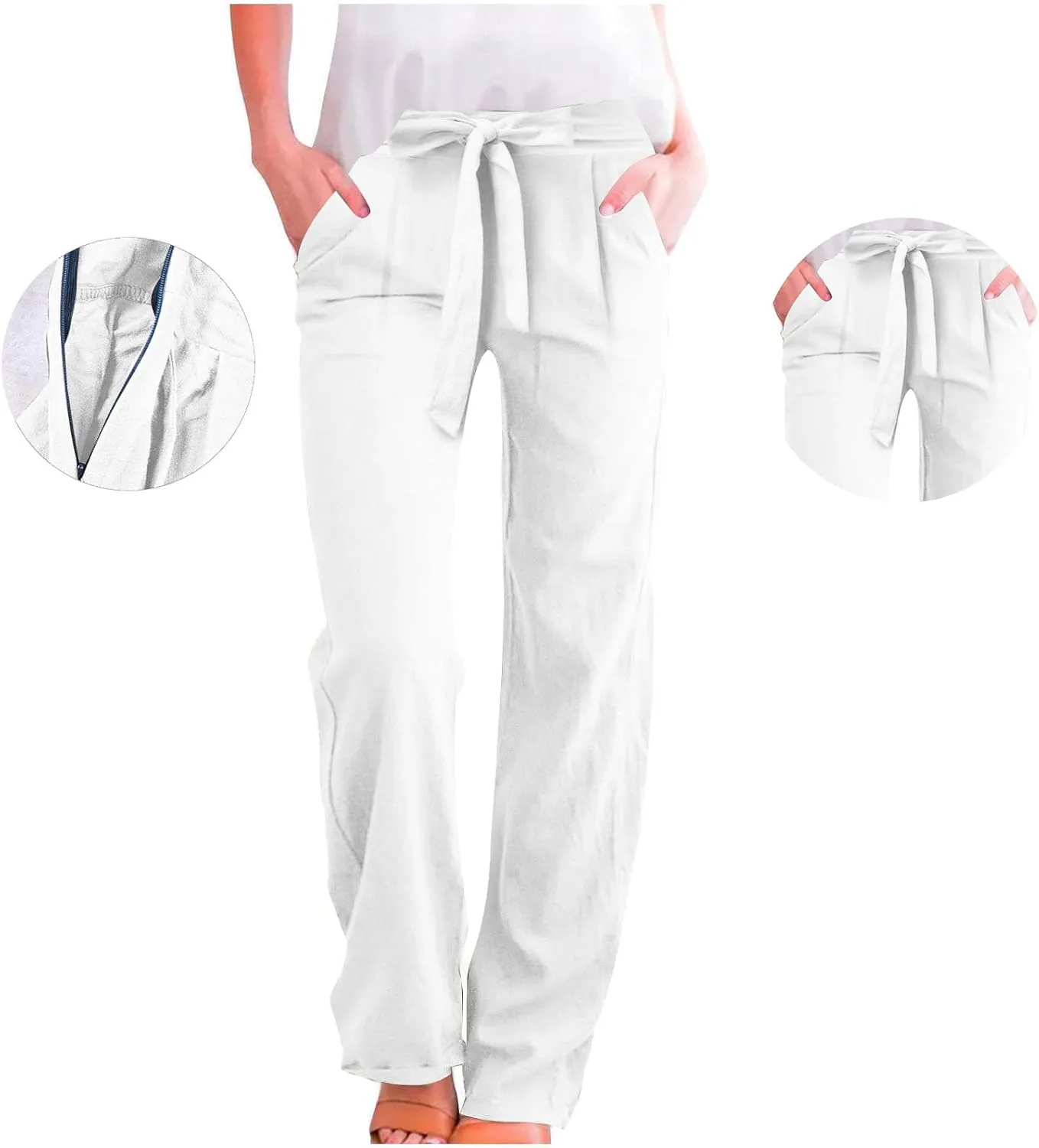 Lounge Pants Women Flowy Beach Pants Linen Palazzo Pants Summer Elastic Pants Workout Soft Pants Long Trousers