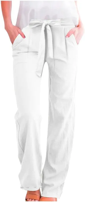 Lounge Pants Women Flowy Beach Pants Linen Palazzo Pants Summer Elastic Pants Workout Soft Pants Long Trousers