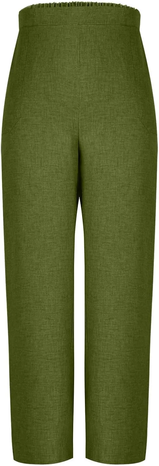 Lounge Pants Women Linen Palazzo Pants Summer Elastic Pants Flowy Beach Pants Workout Soft Pants Long Trousers