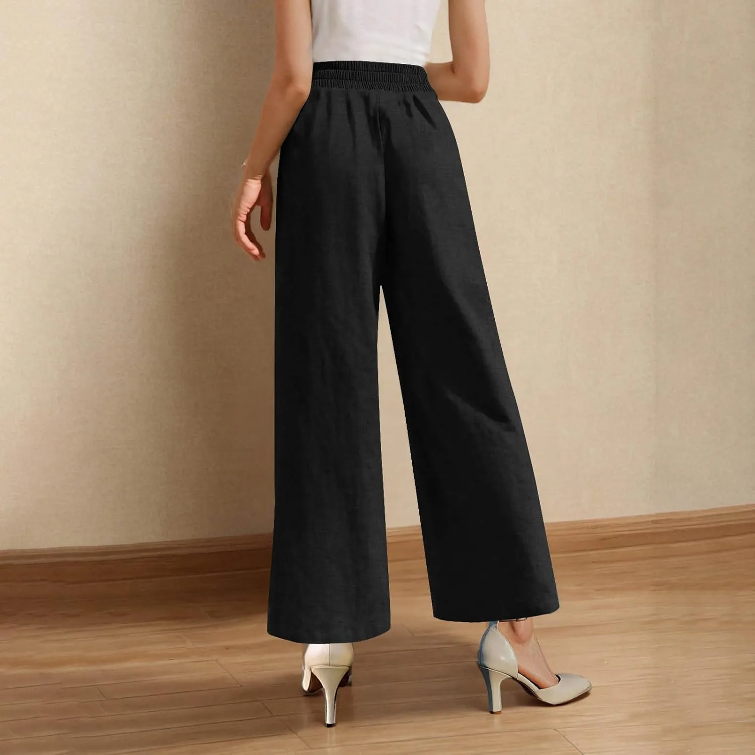 Lounge Pants Women Linen Palazzo Pants Summer Elastic Pants Flowy Beach Pants Workout Soft Pants Long Trousers