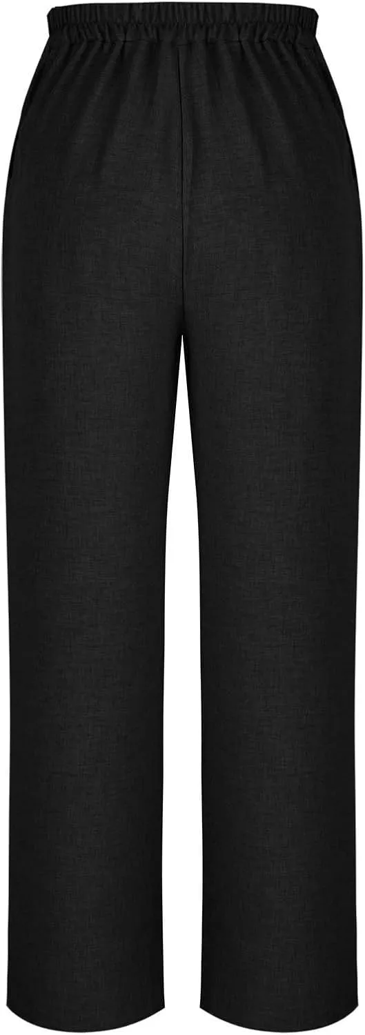 Lounge Pants Women Linen Palazzo Pants Summer Elastic Pants Flowy Beach Pants Workout Soft Pants Long Trousers