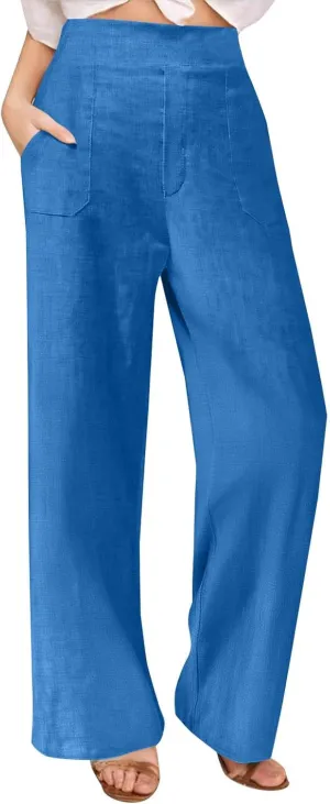 Lounge Pants Women Linen Palazzo Pants Summer Elastic Pants Flowy Beach Pants Workout Soft Pants Long Trousers