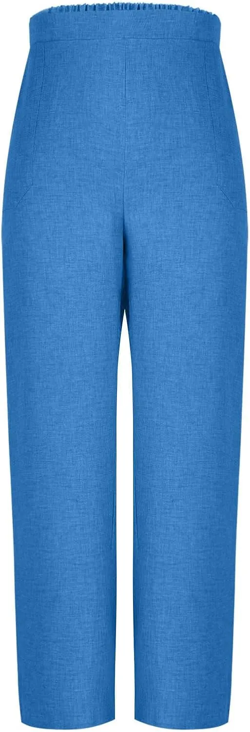 Lounge Pants Women Linen Palazzo Pants Summer Elastic Pants Flowy Beach Pants Workout Soft Pants Long Trousers