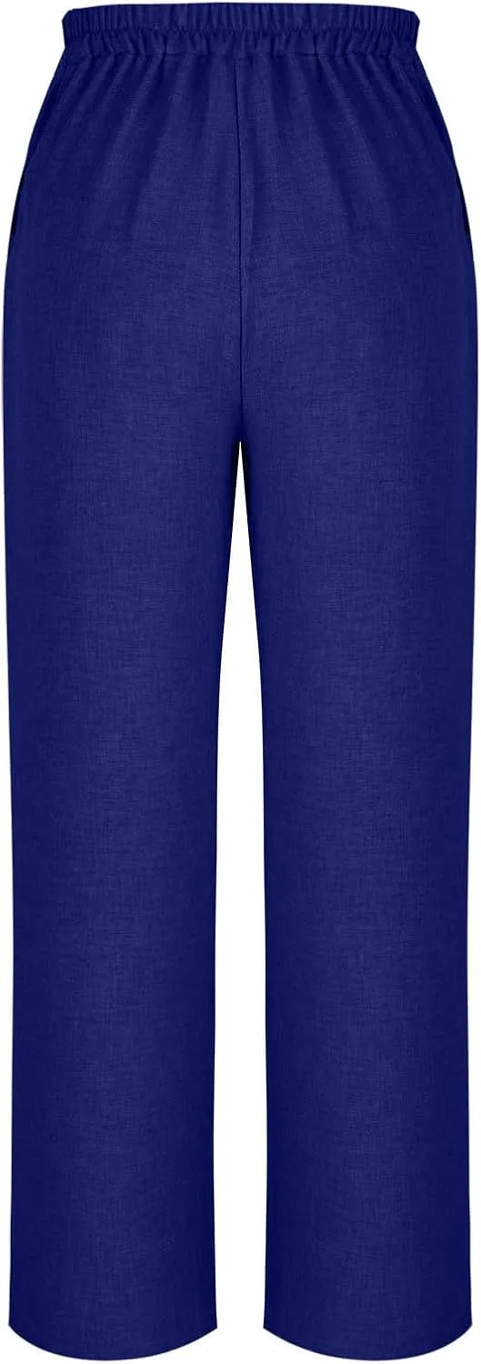 Lounge Pants Women Linen Palazzo Pants Summer Elastic Pants Flowy Beach Pants Workout Soft Pants Long Trousers