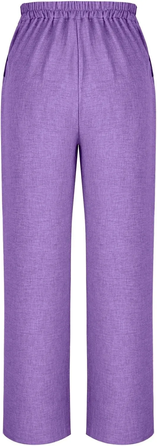 Lounge Pants Women Linen Palazzo Pants Summer Elastic Pants Flowy Beach Pants Workout Soft Pants Long Trousers