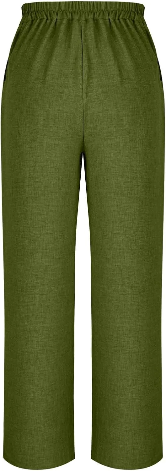 Lounge Pants Women Linen Palazzo Pants Summer Elastic Pants Flowy Beach Pants Workout Soft Pants Long Trousers